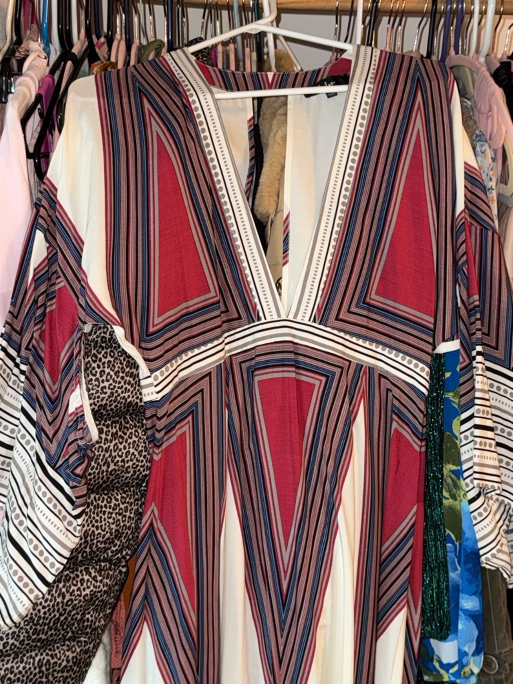 Lulu's Cream Maxi Dress with Red & Blue Geometric Print - Picture 2 of 2